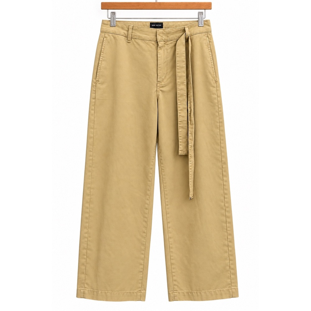ASOS DESIGN Women Khaki Tan Wide Leg High Waisted Belted Twill Pants Size 14